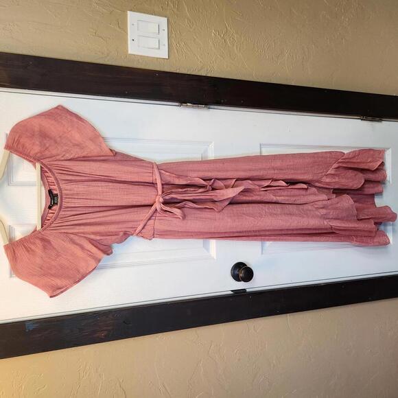 Robert Louis Dresses & Skirts - Robert Louis Pink Ruffled Maxi Faux Wrap Dress- Size Small